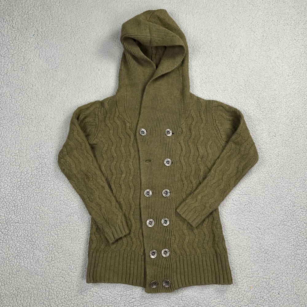 Diesel Alpaca Wool Blend Cable Knit Hoodie Cardigan Sweater Women Large Green